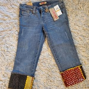 XOXO Embellished Cuff Denim Capri